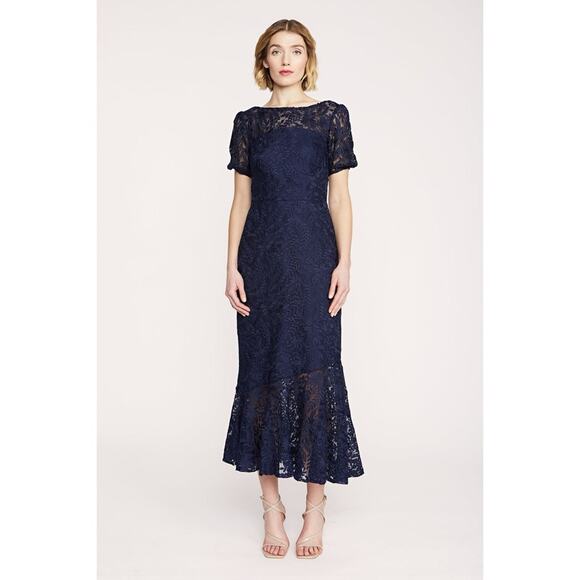 Kay Unger Portia Tea Length Dress in Midnight Blue - Picture 3 of 16